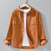 Foviel Crew Neck Solid Color Men's Long Sleeve Cotton Thickened Jacket With Pockets