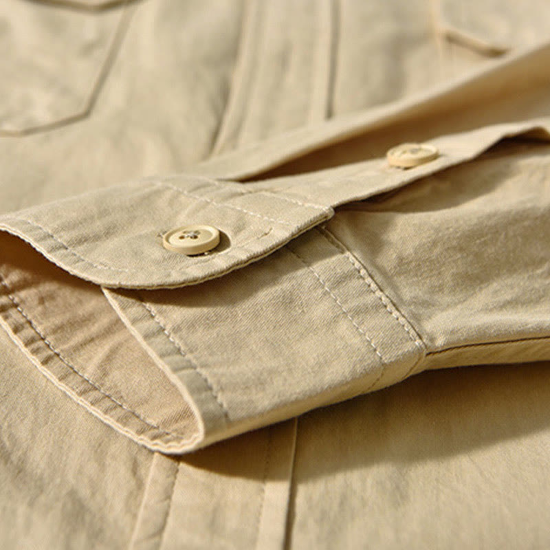 Buddha Stones Crew Neck Solid Color Men's Long Sleeve Cotton Thickened Jacket With Pockets - image 3