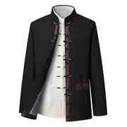 Foviel Fu Character Embroidery Tang Suit Frog-Button Men's Long Sleeve Jacket Shirt Pants