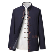 Foviel Fu Character Embroidery Tang Suit Frog-Button Men's Long Sleeve Jacket Shirt Pants