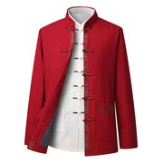 Foviel Fu Character Embroidery Tang Suit Frog-Button Men's Long Sleeve Jacket Shirt Pants