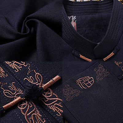 Buddha Stones Fu Character Embroidery Tang Suit Frog-Button Men's Long Sleeve Jacket Shirt Pants - image 4