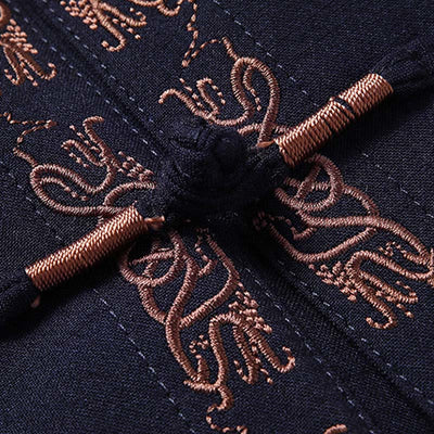 Buddha Stones Fu Character Embroidery Tang Suit Frog-Button Men's Long Sleeve Jacket Shirt Pants - image 2