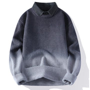 Foviel Winter Stand Collar Gradient Color Design Warm Men's Long Sleeve Knitted Sweater