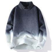 Foviel Winter Stand Collar Gradient Color Design Warm Men's Long Sleeve Knitted Sweater