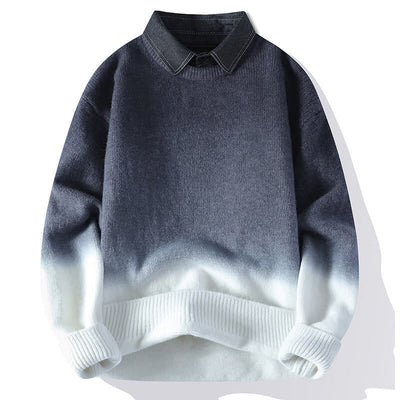 Buddha Stones Winter Stand Collar Gradient Color Design Warm Men's Long Sleeve Knitted Sweater - Gray - US/UK/AU44，EU54 (4XL) - image 1