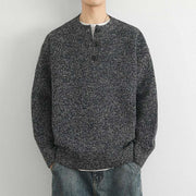 Foviel Winter V-Neck Buttons Ribbed Design Warm Men's Long Sleeve Knitted Sweater