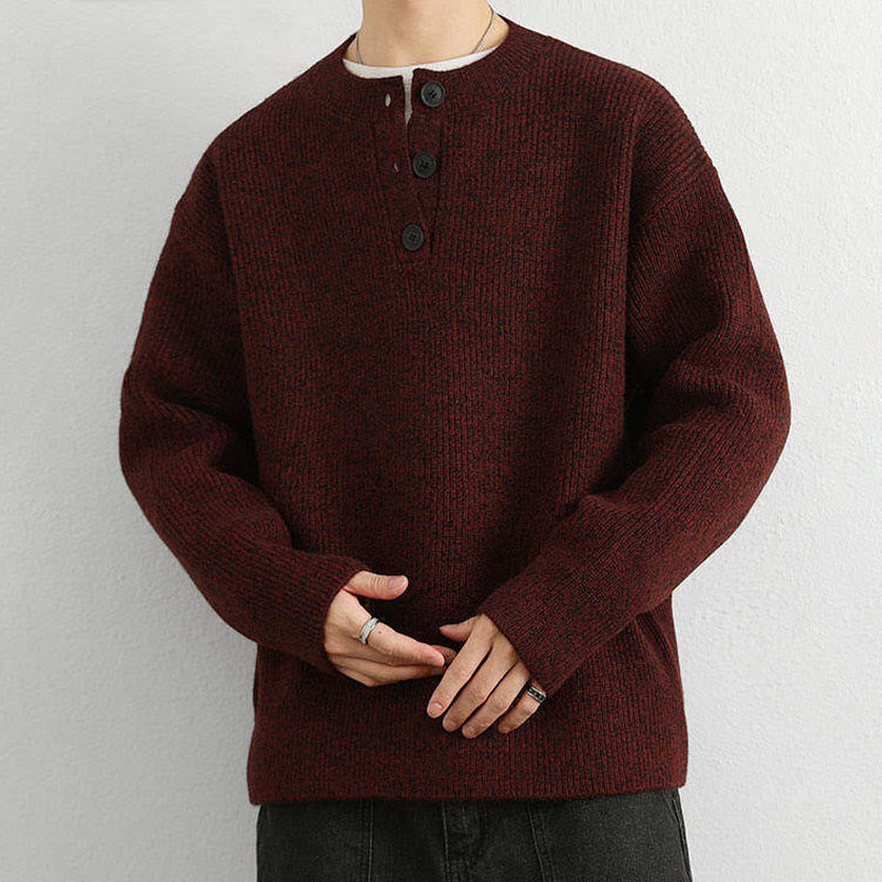 Buddha Stones Winter V-Neck Buttons Ribbed Design Warm Men's Long Sleeve Knitted Sweater - image 14