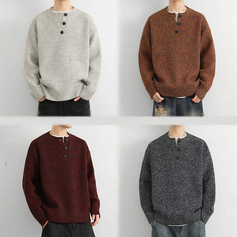 Buddha Stones Winter V-Neck Buttons Ribbed Design Warm Men's Long Sleeve Knitted Sweater - image 24