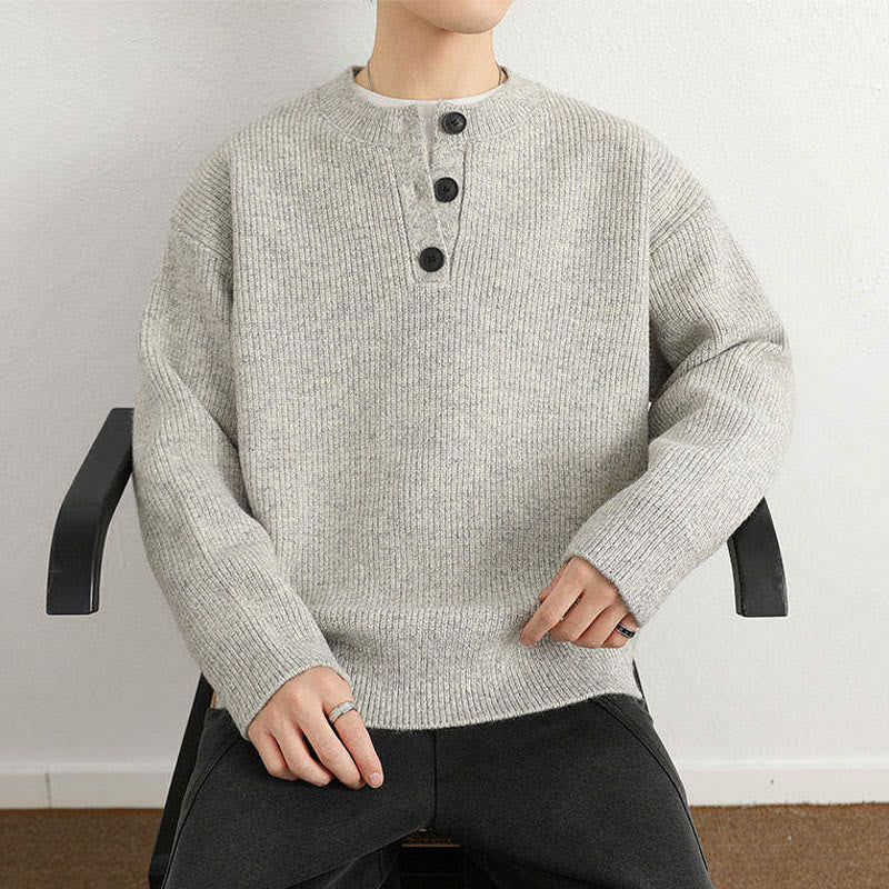 Buddha Stones Winter V-Neck Buttons Ribbed Design Warm Men's Long Sleeve Knitted Sweater - image 11
