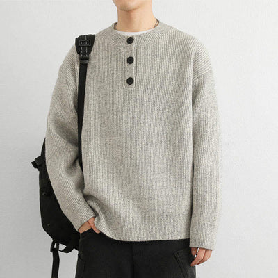 Buddha Stones Winter V-Neck Buttons Ribbed Design Warm Men's Long Sleeve Knitted Sweater - image 10