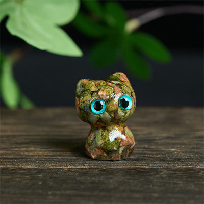 Buddha Stones Crystal Drip Resin Small Cat Purification Decoration Statue - Unakite(34*25*22mm) - image 21
