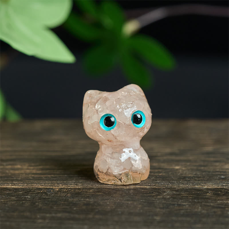 Buddha Stones Crystal Drip Resin Small Cat Purification Decoration Statue - Pink Crystal(34*25*22mm) - image 12