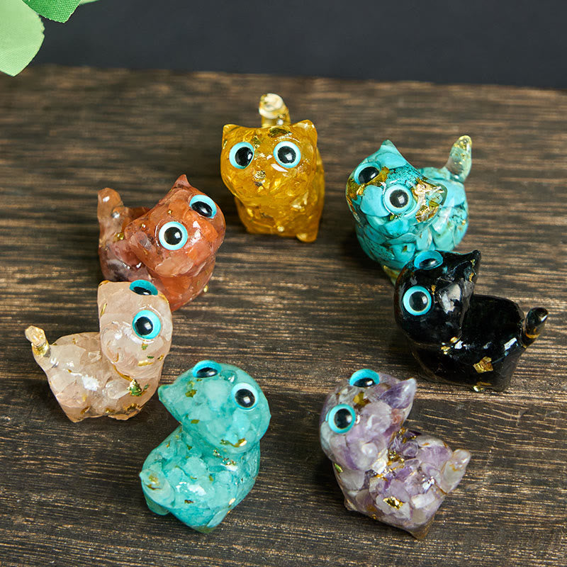 Buddha Stones Crystal Drip Resin Small Cat Serenity Fulfilment Decoration Statue - image 24
