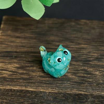 Buddha Stones Crystal Drip Resin Small Cat Serenity Fulfilment Decoration Statue - Aquamarine(36*32*22mm) - image 9