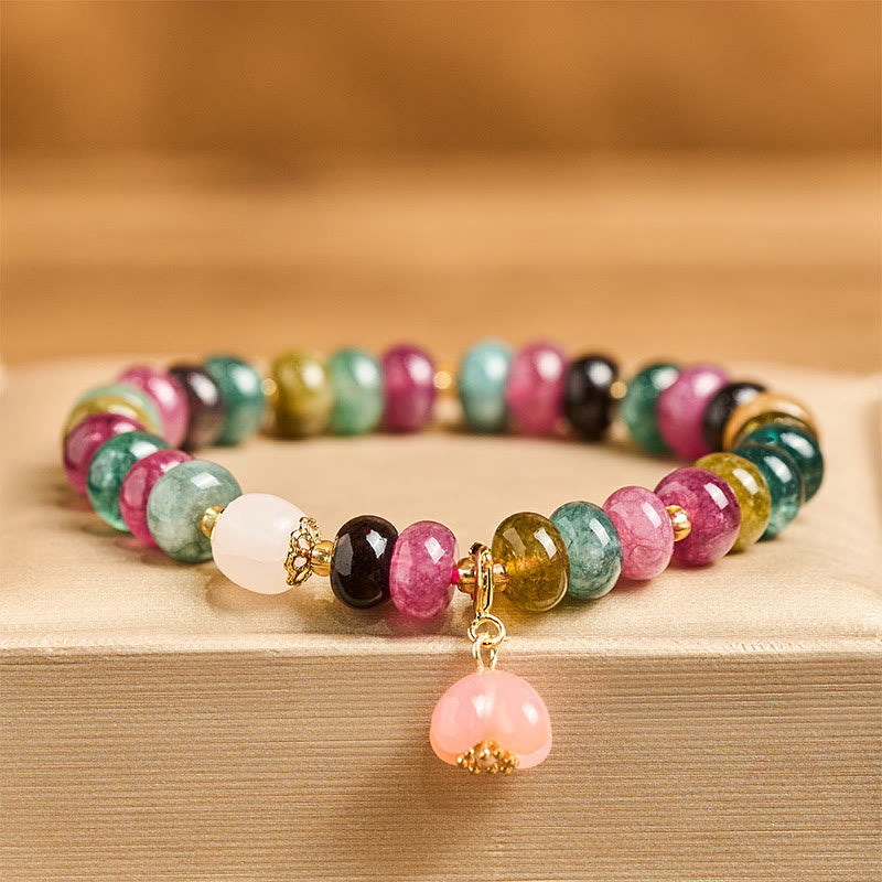 Buddha Stones Tourmaline Yanyuan Agate Peach Blossoms Love Bracelet - Tourmaline(Wrist Circumference: 14-16cm) - image 0