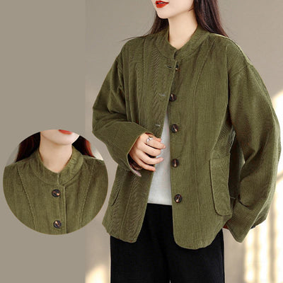 Buddha Stones Buttons Design Corduroy Long Sleeve Women's Jacket With Pockets - image 11