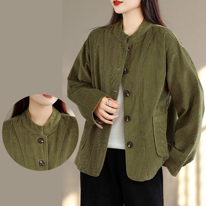 Buddha Stones Buttons Design Corduroy Long Sleeve Women's Jacket With Pockets - image 11