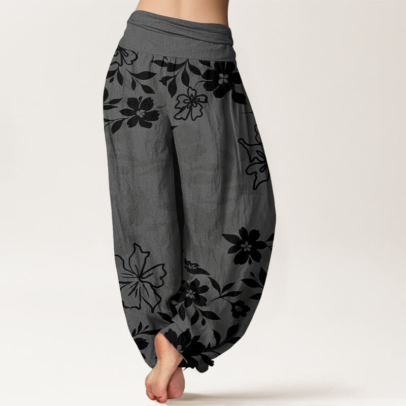 Buddha Stones Cotton Retro Simple Flowers Leaves Pattern Women's Elastic Waist Harem Pants - image 6
