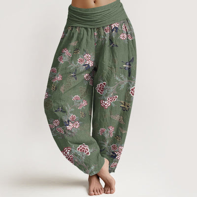Buddha Stones Cotton Flowers Leaves Butterfly Pattern Women's Elastic Waist Harem Pants - SeaGreen - US16，UK/AU20，EU48 (3XL) - image 5