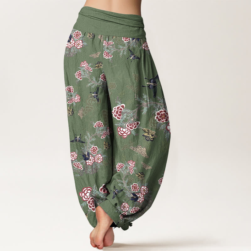 Buddha Stones Cotton Flowers Leaves Butterfly Pattern Women's Elastic Waist Harem Pants - image 6