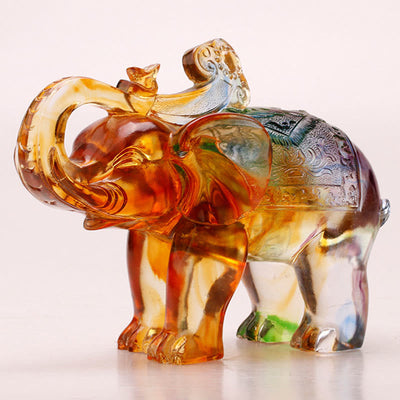 Buddha Stones Handmade Liuli Crystal Elephant Art Piece Wisdom Wealth Home Decoration - image 8