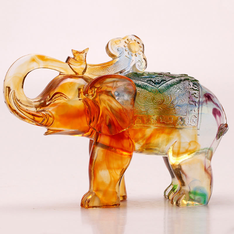 Buddha Stones Handmade Liuli Crystal Elephant Art Piece Wisdom Wealth Home Decoration - Elephant Ruyi Handle 23.8*10*14.5cm - image 6