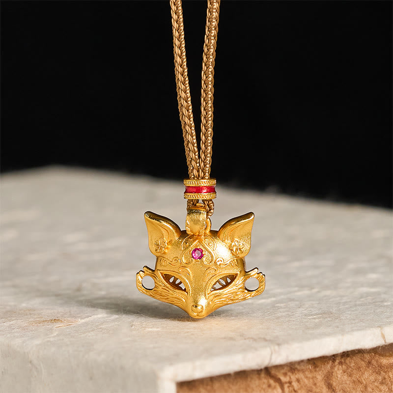 Buddha Stones 24k Gold Plated Brass Fox Charm Texture Rope Necklace Pendant - Fox - image 0