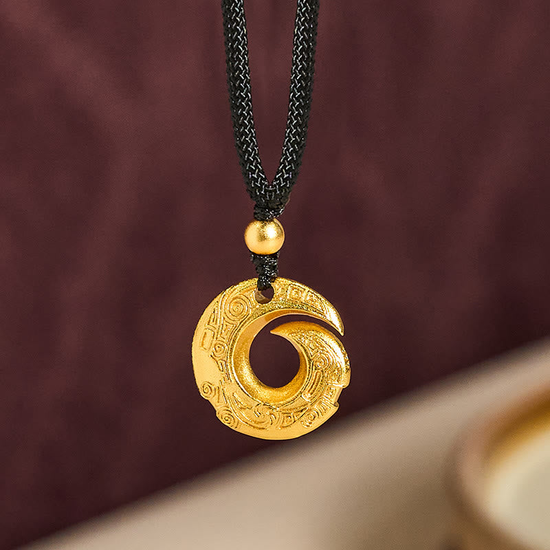 Buddha Stones 24k Gold Plated Brass Peace Buckle Black Rope Auspicious Necklace Pendant - image 2