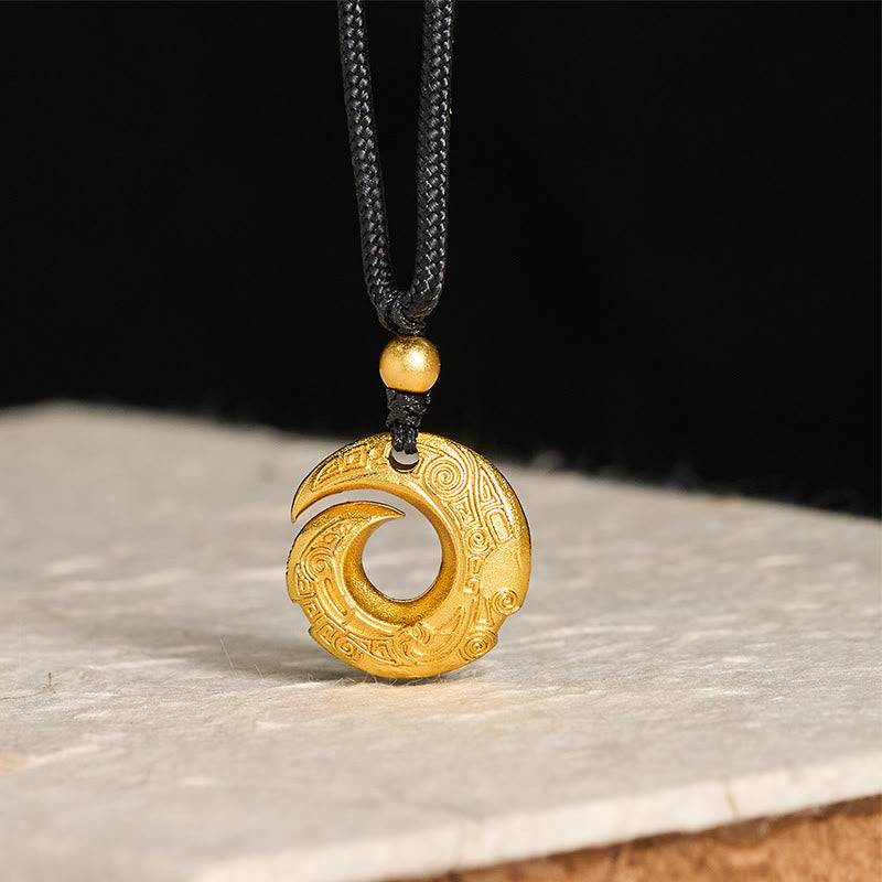 Buddha Stones 24k Gold Plated Brass Peace Buckle Black Rope Auspicious Necklace Pendant - Peace Buckle - image 0
