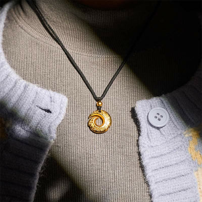 Buddha Stones 24k Gold Plated Brass Peace Buckle Black Rope Auspicious Necklace Pendant - image 9