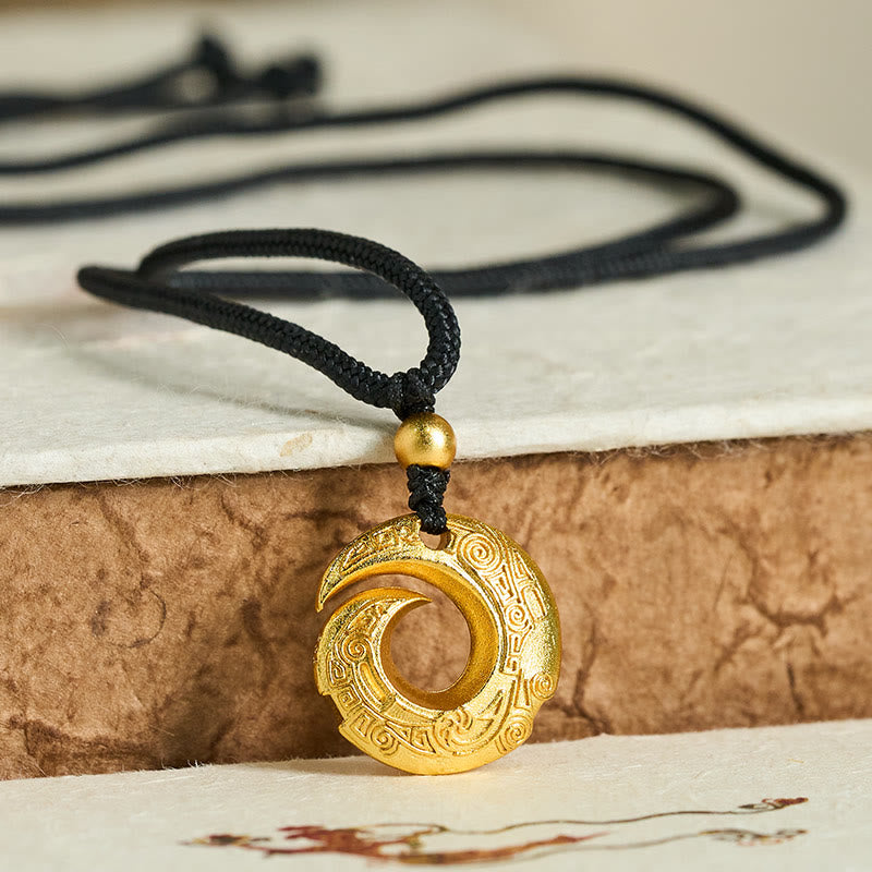 Buddha Stones "Wishing You Good Fortune" 24k Gold Plated Brass Peace Buckle Black Rope Necklace Includes Gift Message Card - image 3
