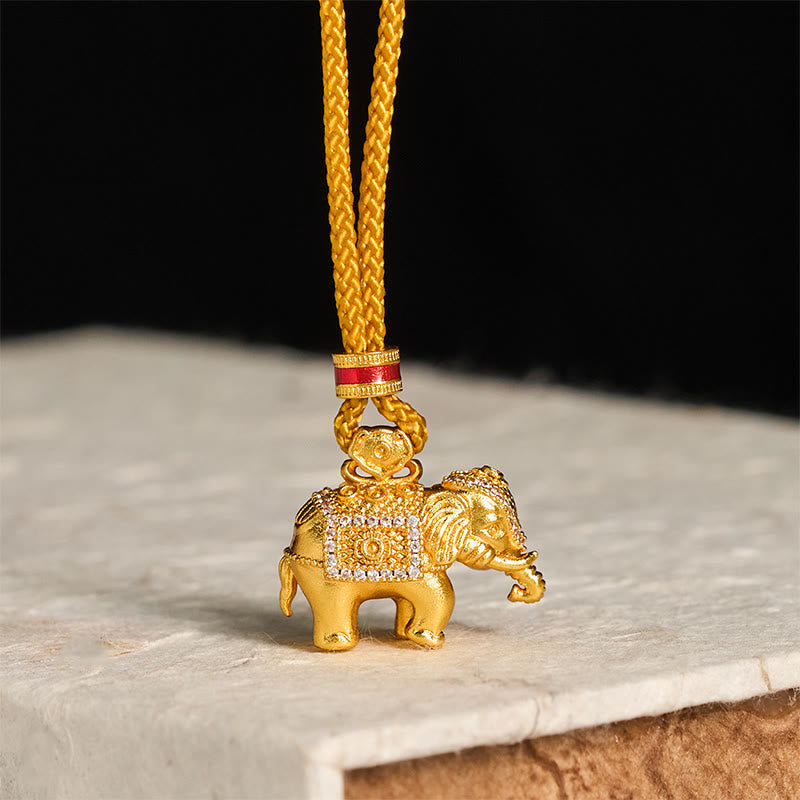 Buddha Stones 24k Gold Plated Brass Elephant Charm Strength Rope Necklace Pendant - Elephant - image 0