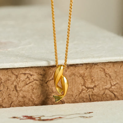 Buddha Stones Double Koi Fish 24k Gold Plated Brass Chain Wealth Necklace Pendant - image 1