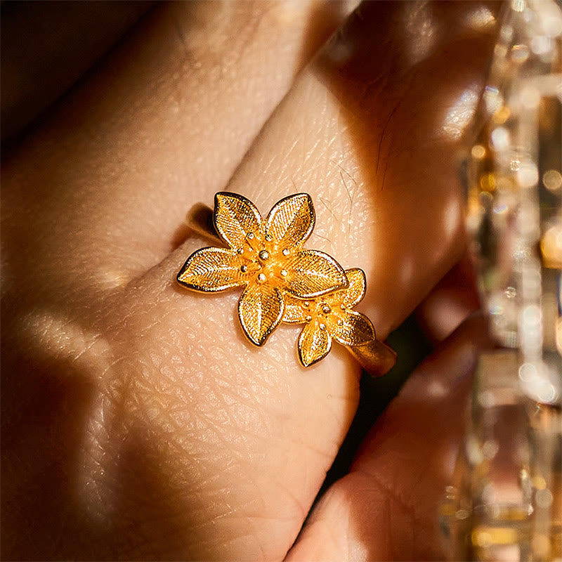 Buddha Stones Lilac Flower Adjustable 24k Gold Plated Copper Brass Ring - image 8