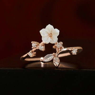 Buddha Stones White Flower Design Adjustable Healing Copper Ring - image 3