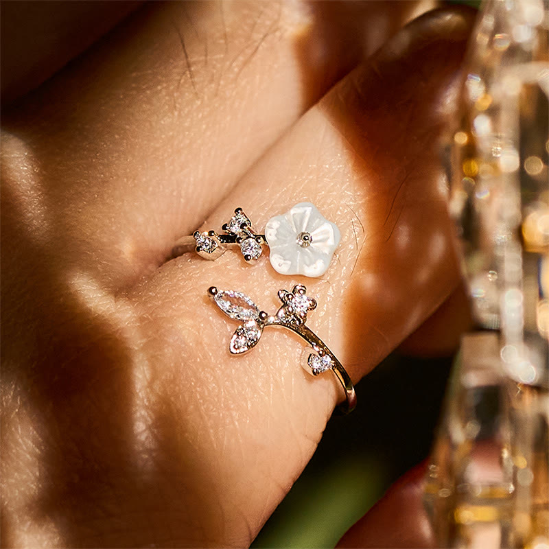 Buddha Stones White Flower Design Adjustable Healing Copper Ring - image 18