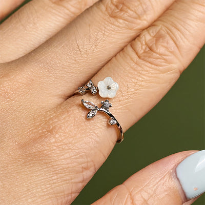 Buddha Stones White Flower Design Adjustable Healing Copper Ring - image 19