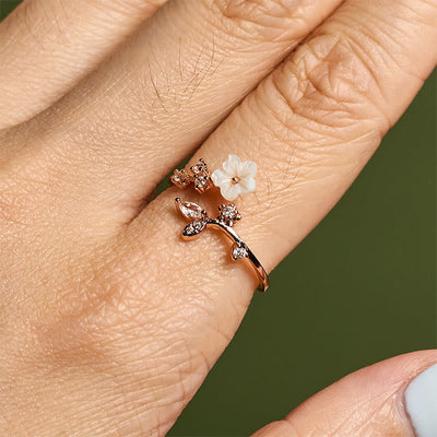 Buddha Stones White Flower Design Adjustable Healing Copper Ring - image 7