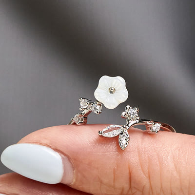 Buddha Stones White Flower Design Adjustable Healing Copper Ring - image 16