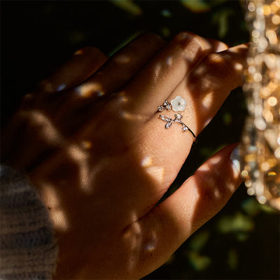 Buddha Stones White Flower Design Adjustable Healing Copper Ring - image 21