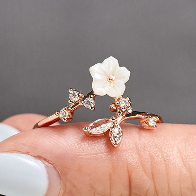 Buddha Stones White Flower Design Adjustable Healing Copper Ring - image 4