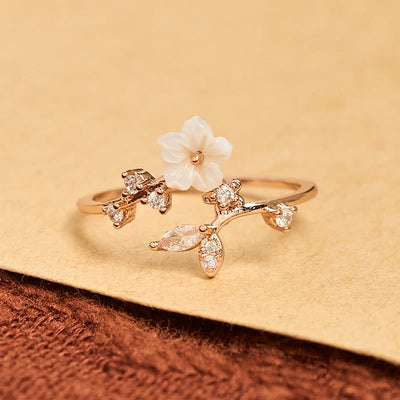 Buddha Stones White Flower Design Adjustable Healing Copper Ring - image 1