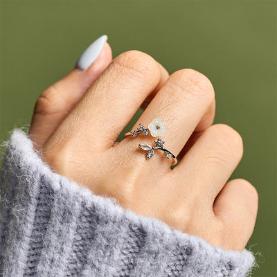 Buddha Stones White Flower Design Adjustable Healing Copper Ring - image 20