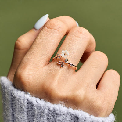 Buddha Stones White Flower Design Adjustable Healing Copper Ring - image 8