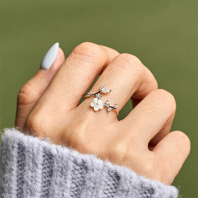 Buddha Stones 925 Sterling Silver White Flower Design Adjustable Blessing Ring - image 15