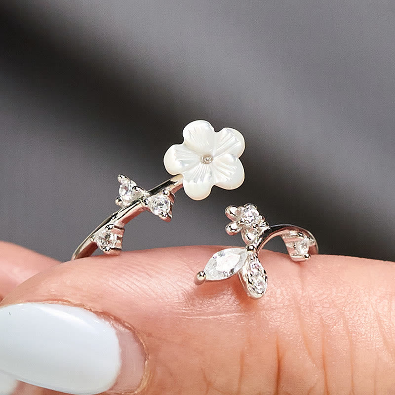 Buddha Stones 925 Sterling Silver White Flower Design Adjustable Blessing Ring - image 12