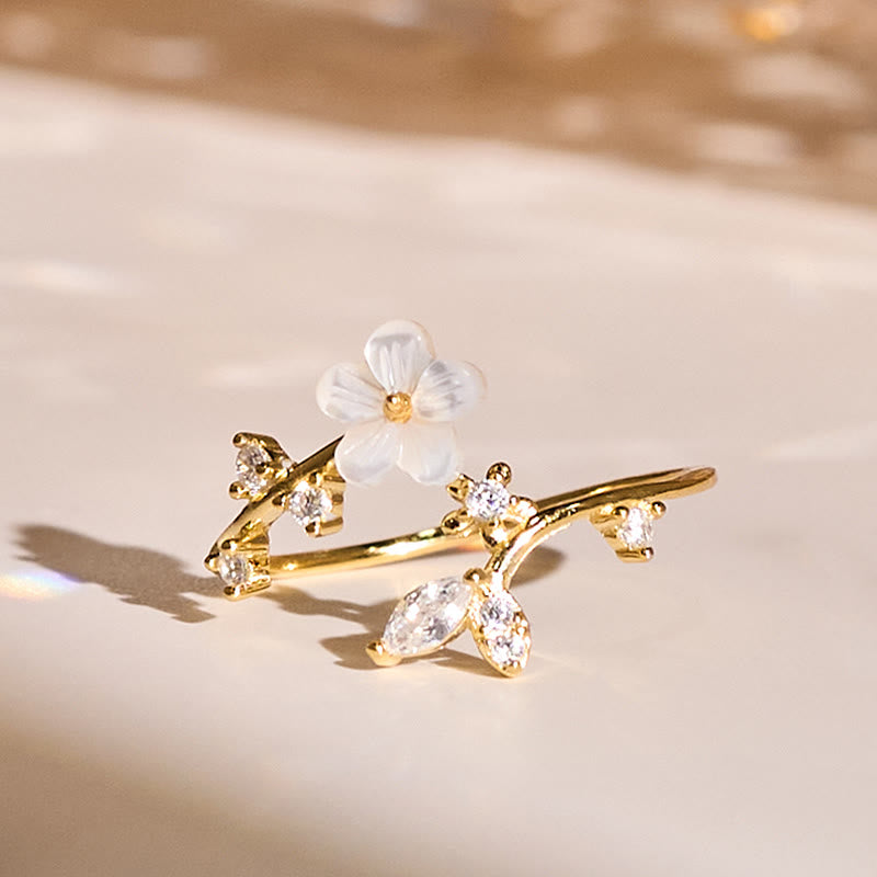 Buddha Stones 925 Sterling Silver White Flower Design Adjustable Blessing Ring - Gold - image 17
