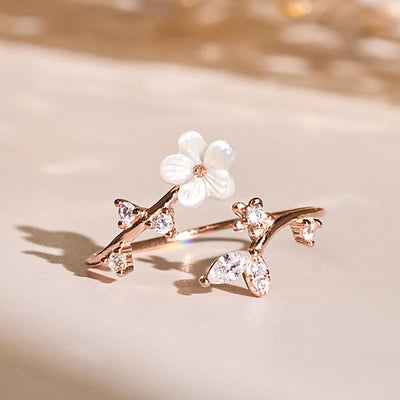 Buddha Stones 925 Sterling Silver White Flower Design Adjustable Blessing Ring - Rose Gold - image 0