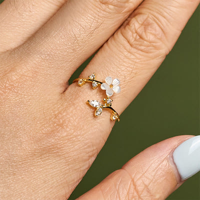 Buddha Stones 925 Sterling Silver White Flower Design Adjustable Blessing Ring - image 21